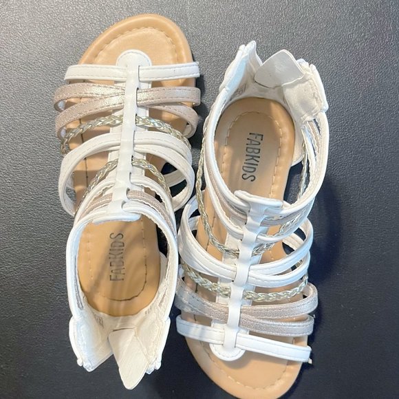 Fabkids Braided Gladiator Sandal White and Gold - Picture 1 of 2
